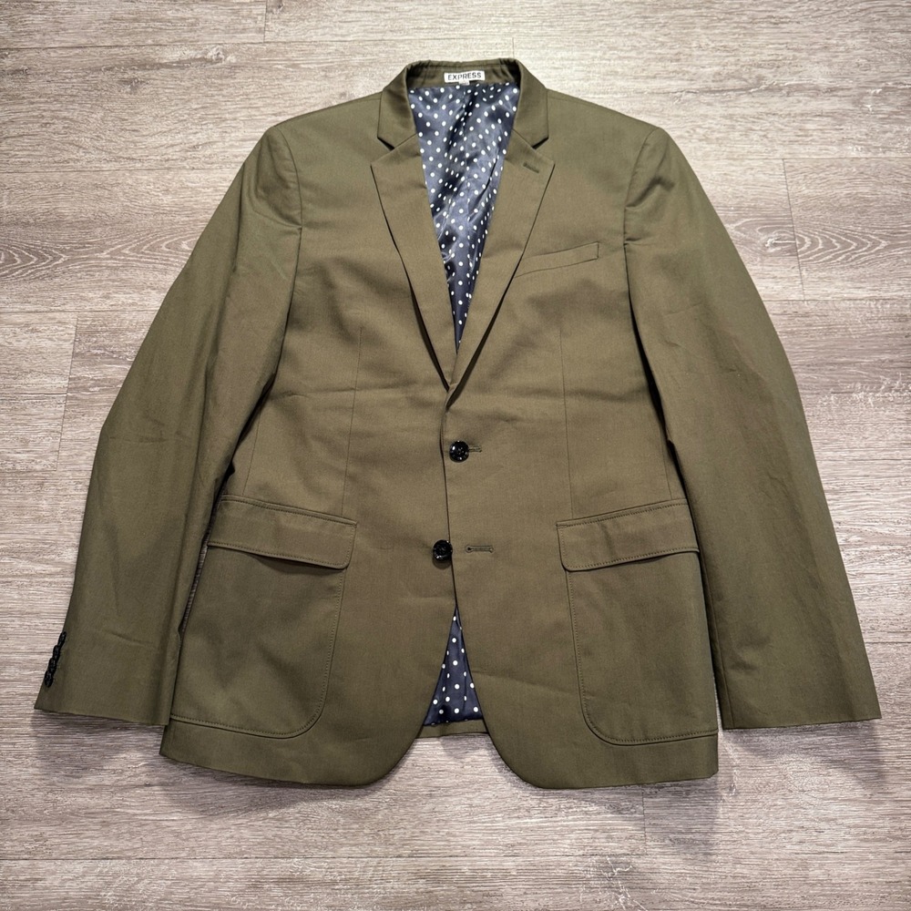 Express Blazer Men 40R Olive Green Cotton Photographer Fitted Sport Coat Jacket